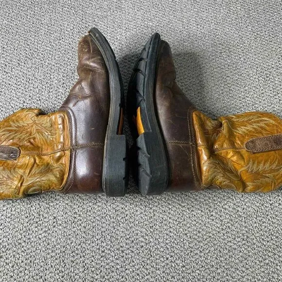 Ariat Mens Boots Size 9EE‎ Brown Gold Leather Pull On Square Toe Western - Picture 9 of 12